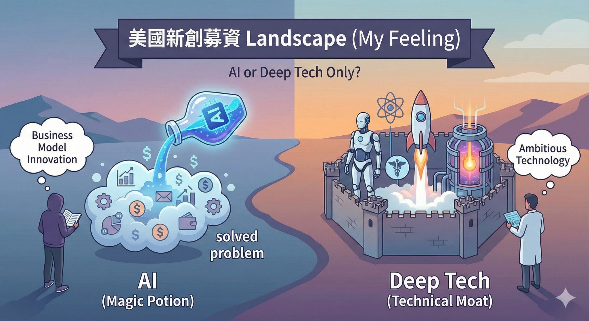 矽谷碼農聊新創 - 我的體感是覺得：現在美國的新創募資landscape好像只剩下兩個主軸: AI or Deep Tech. AI的確是現在 ...