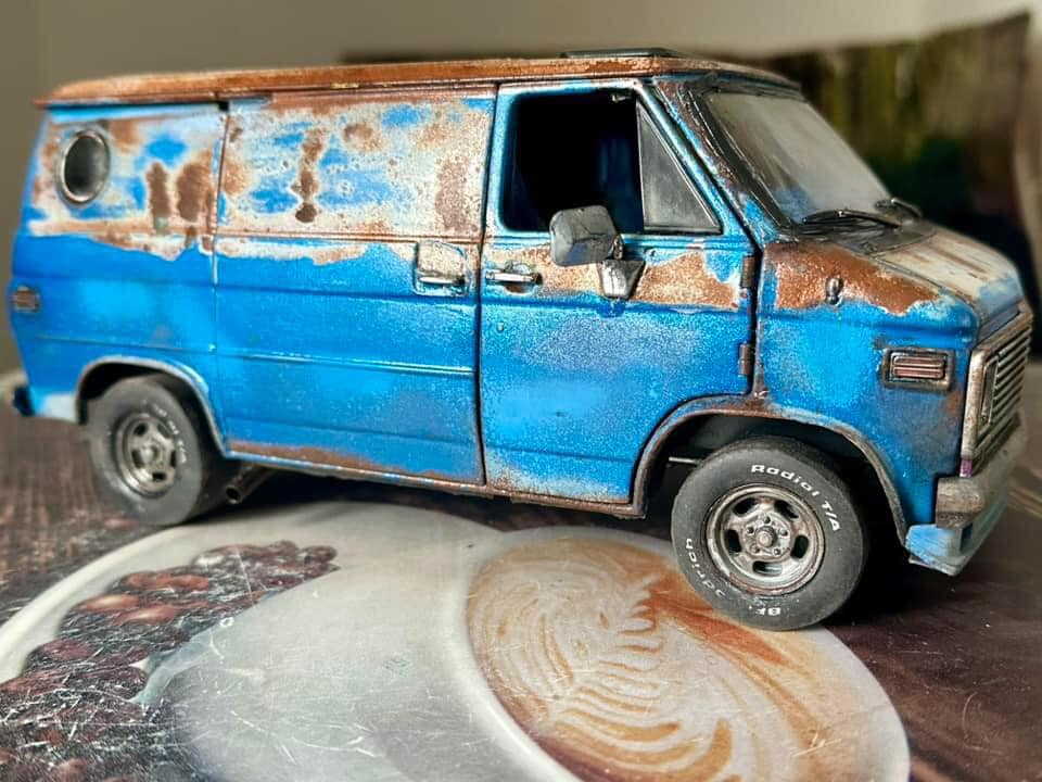 My 1/18 scale diecast Chevy G10 Patina Boogie Van