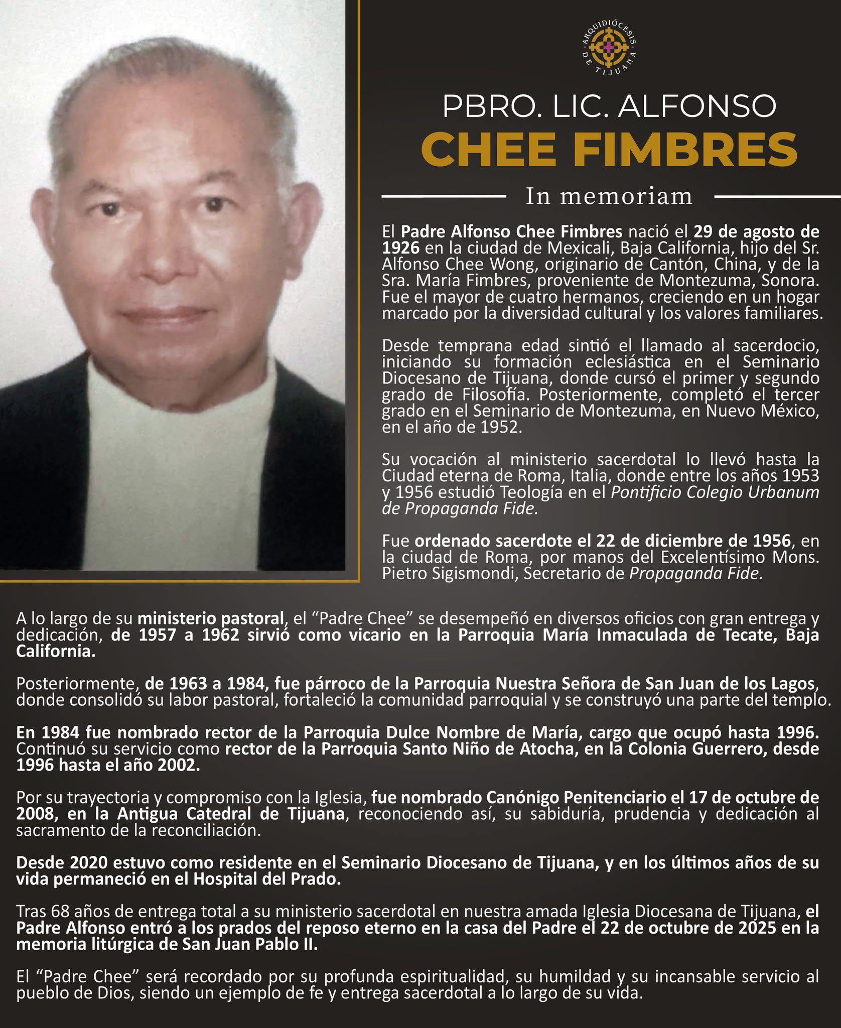Parroquia - 🕊️ Semblanza en memoria del Pbro. Lic. Alfonso Chee Fimbres ...