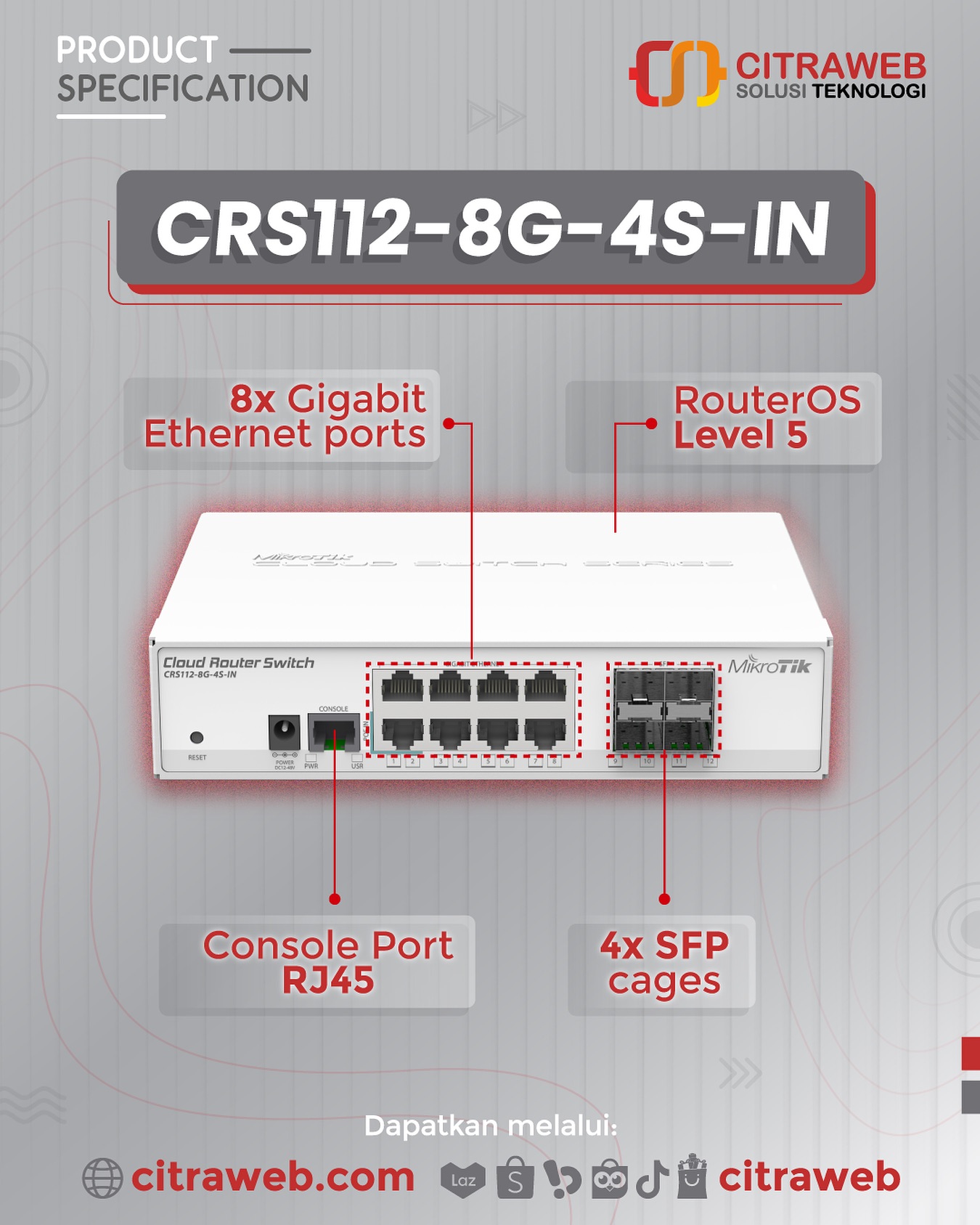 Mikrotik - MikroTik RouterBoard CRS112-8G-4S-IN adalah Switch Layer 3 ...