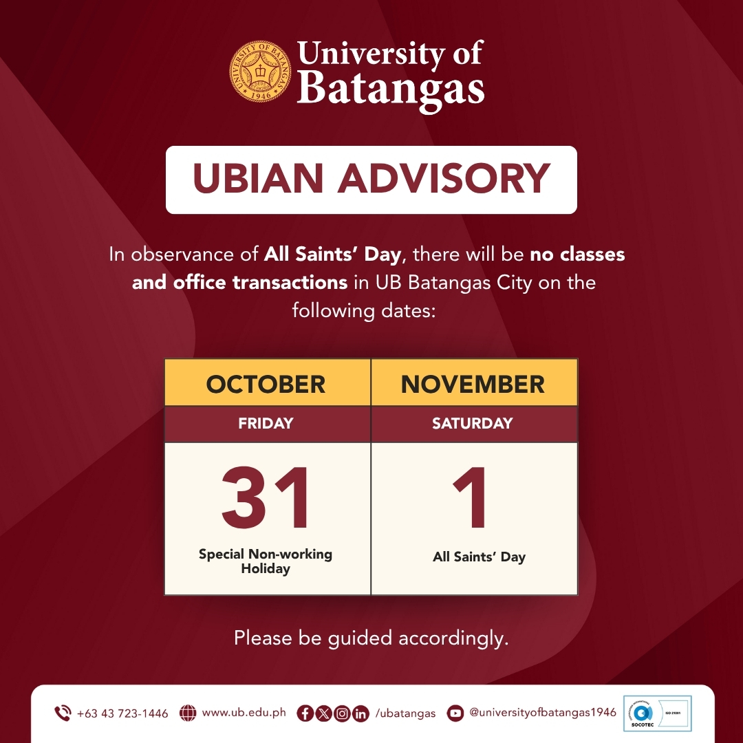 In observance of All Saints’ Day,... - University of Batangas | Facebook