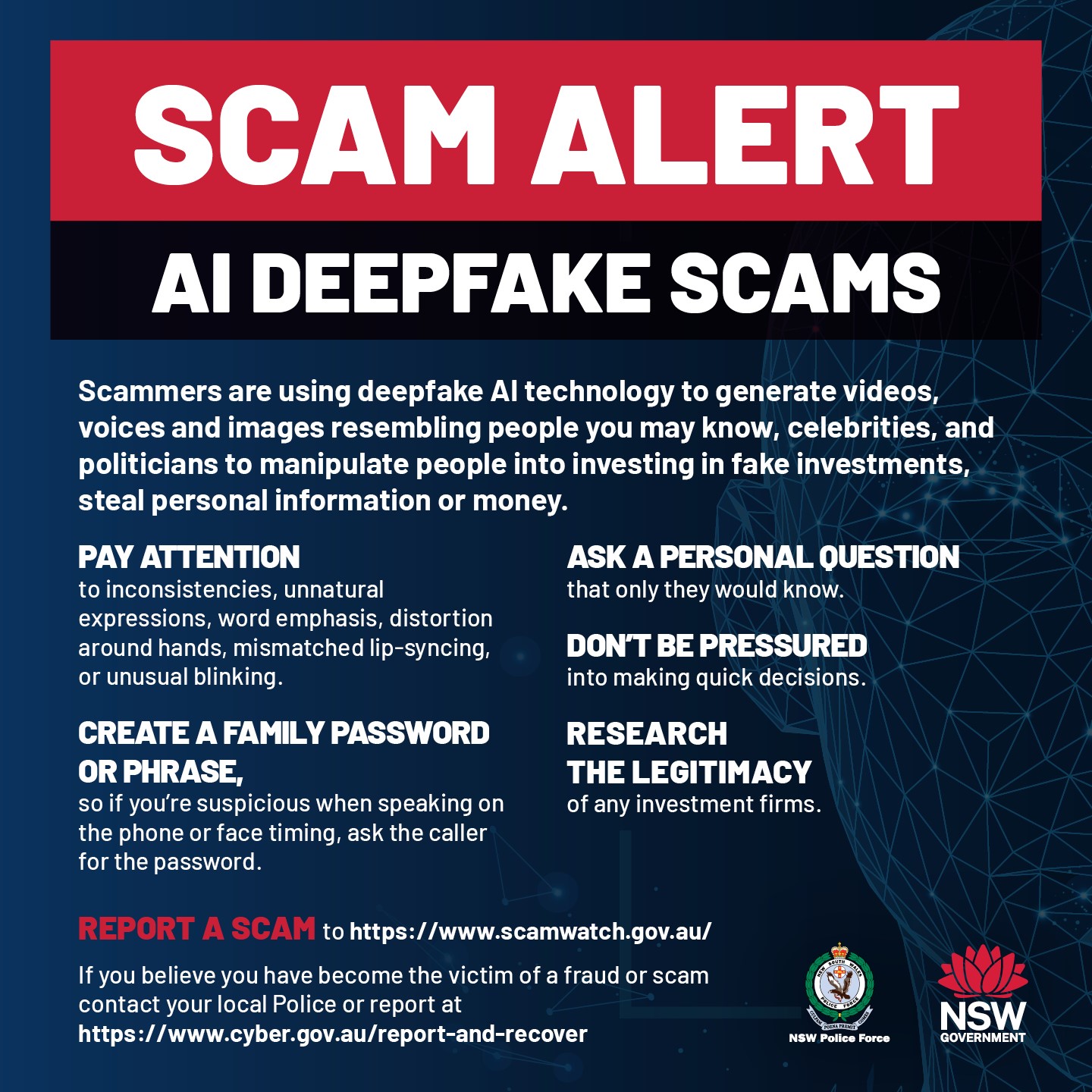 SCAM ALERT🚨 Beware of deepfake scams.... - NSW Police Force | Facebook