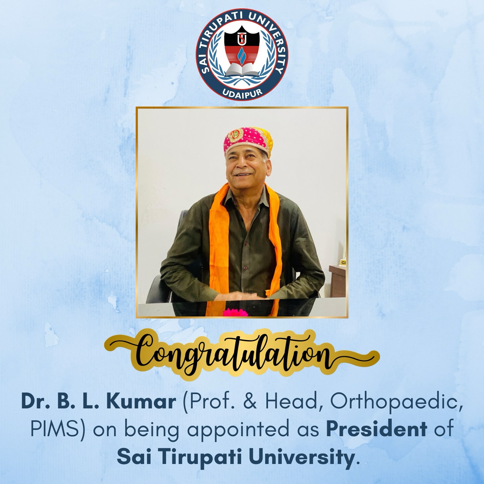 Dr. B.L. Kumar has... - Pacific Institute of Medical Sciences