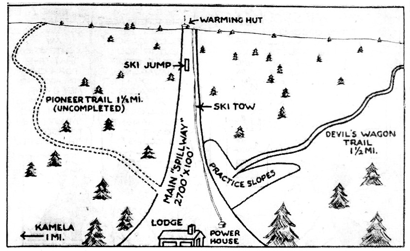 Lost - 1938 trail map of the Oregon Trail Ski Clubs hill on Tip Top ...