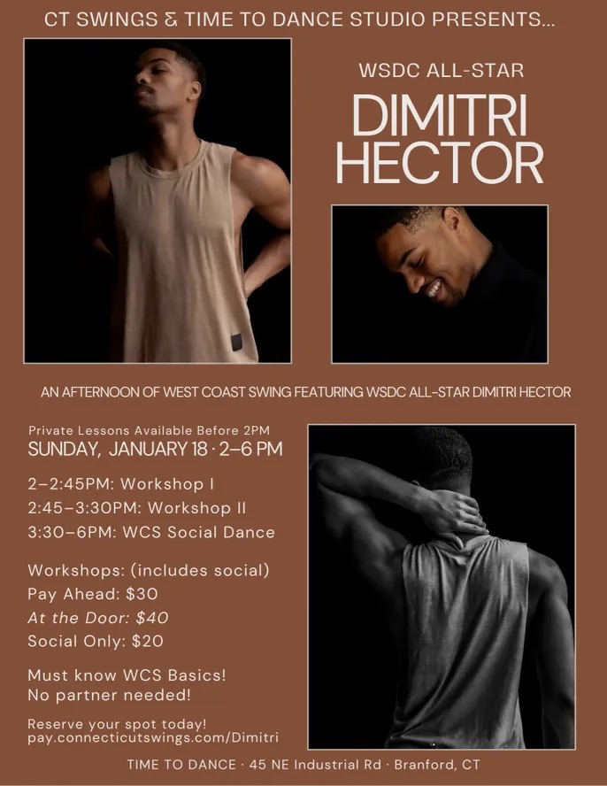 CT Swings Presents: Dimitri Hector – Workshops & Social Dance