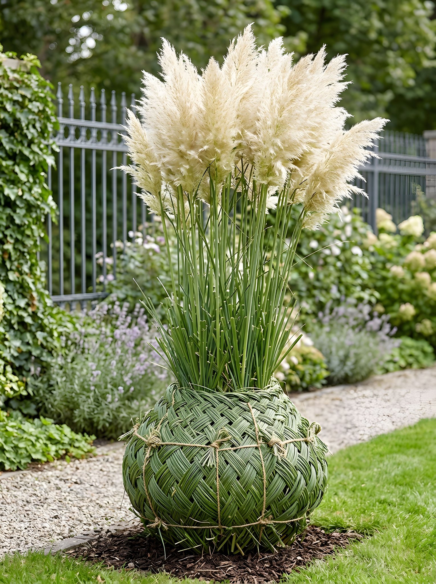 The flowers are Pampas Grass🌾🌾 (Cortaderia selloana), arranged as a striking ornamental display. 🌿 Care & Cultivation * Light: Full sun; thrives with 6–8 hours of daily light. * Soil: Well-dra
