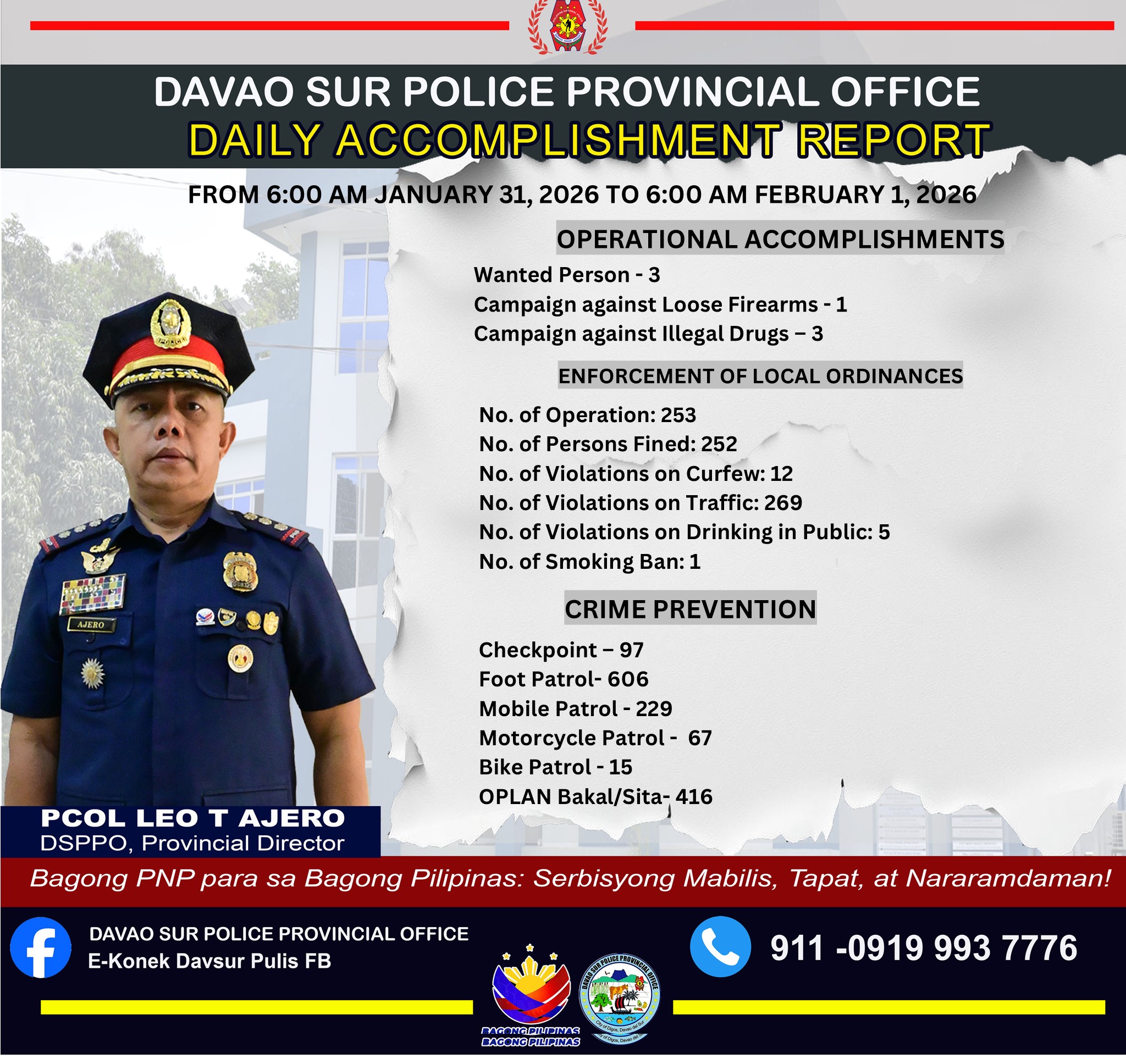 Davao - DAVAO SUR POLICE PROVINCIAL OFFICE DAILY ACCOMPLISHMENT REPORT ...