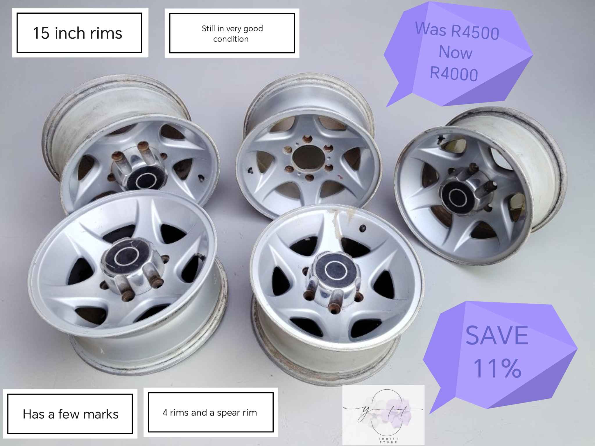 15 inch rims x4 and a spare wheel - Car Wheels, Tires & Parts ...