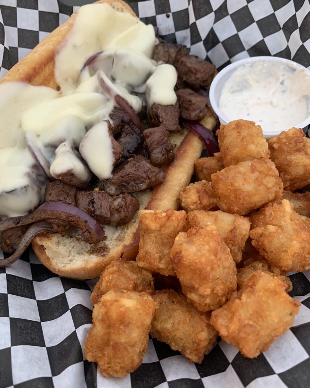 Kuchie's - Todays feature: Prime rib sandwich smothered in grilled red ...