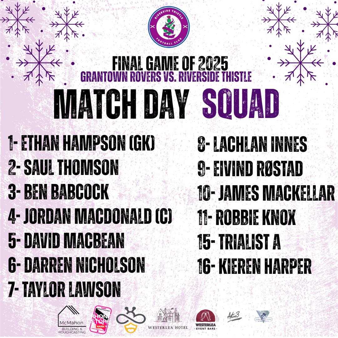 Riverside - The final match day squad of 2025 🎇 13 boys available, two ...
