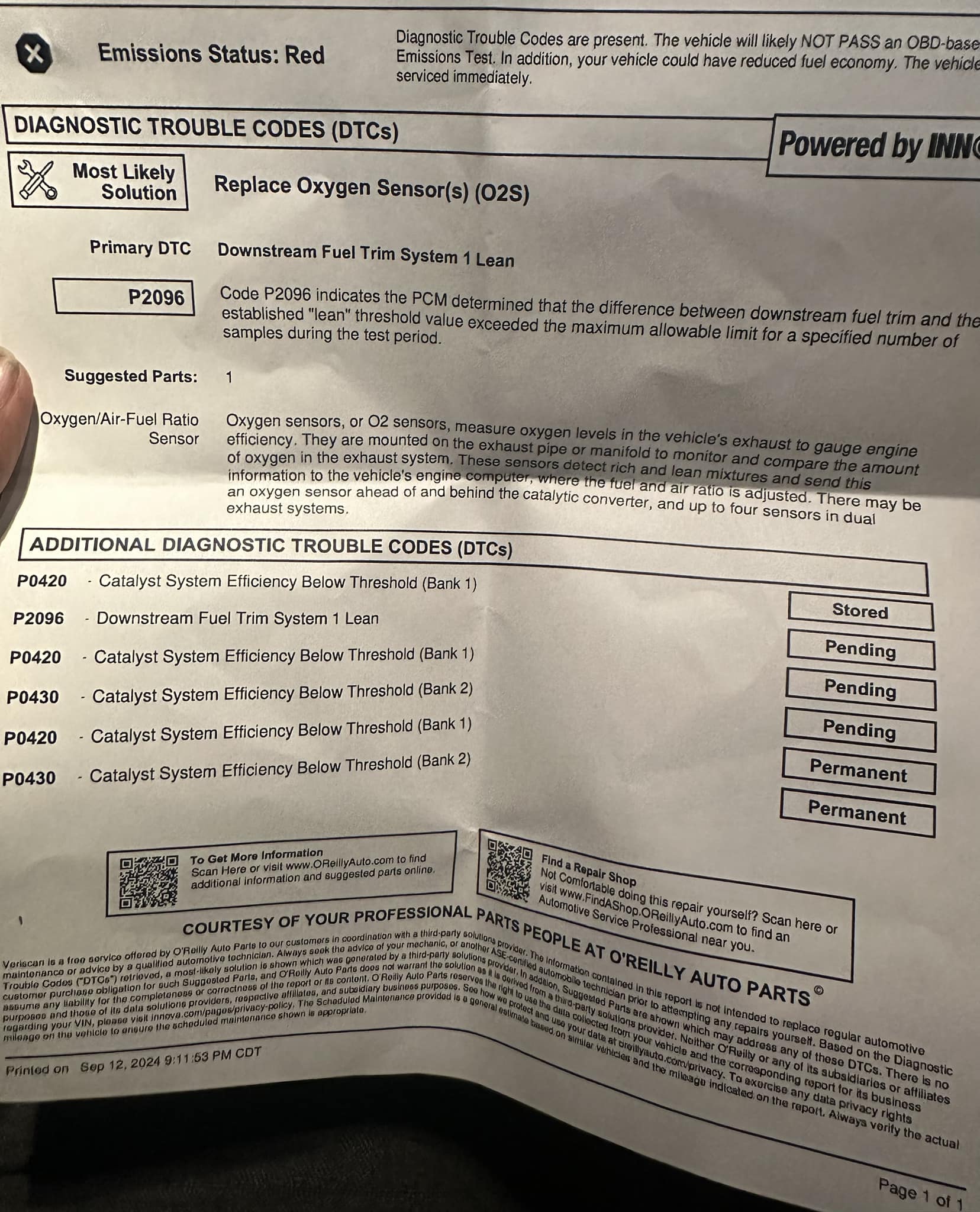 Needing opinions please.. had codes a while back for the same o2