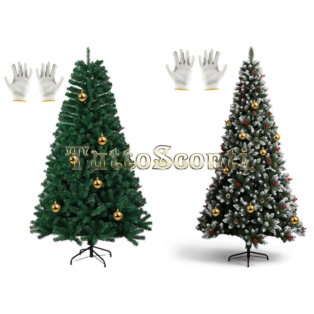 Albero Di Natale Artificiale 1.8 Metri, 800 Rami Con Pigne E Bacche | Struttura In Ferro, Montaggio Facile, Include Guanti E Decorazioni