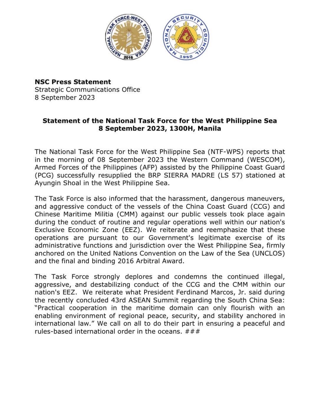 Now - #LOOK #WPS: On September 8, 2023, the National Task Force for the ...