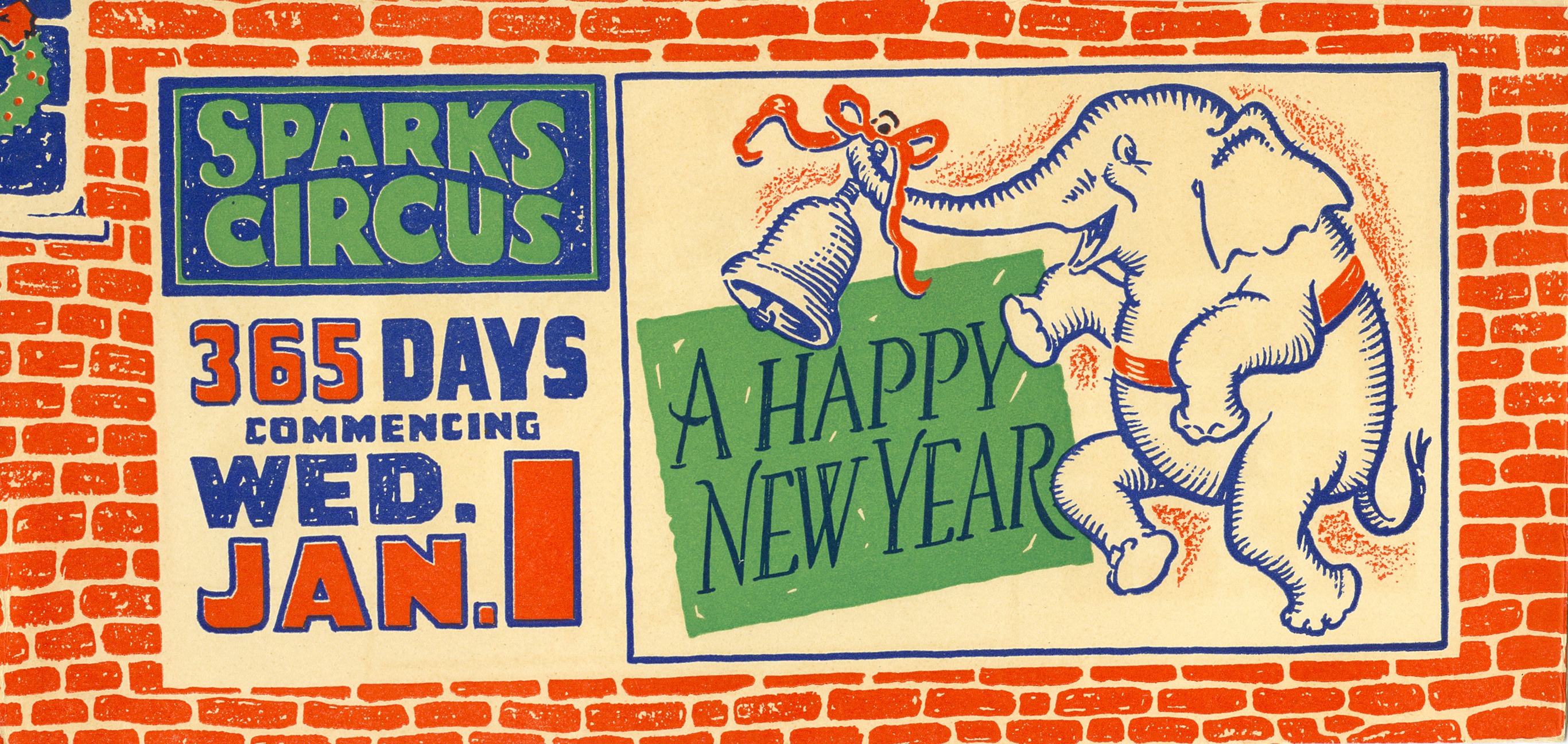 Parker & Watts Circus holiday card from the 1930s