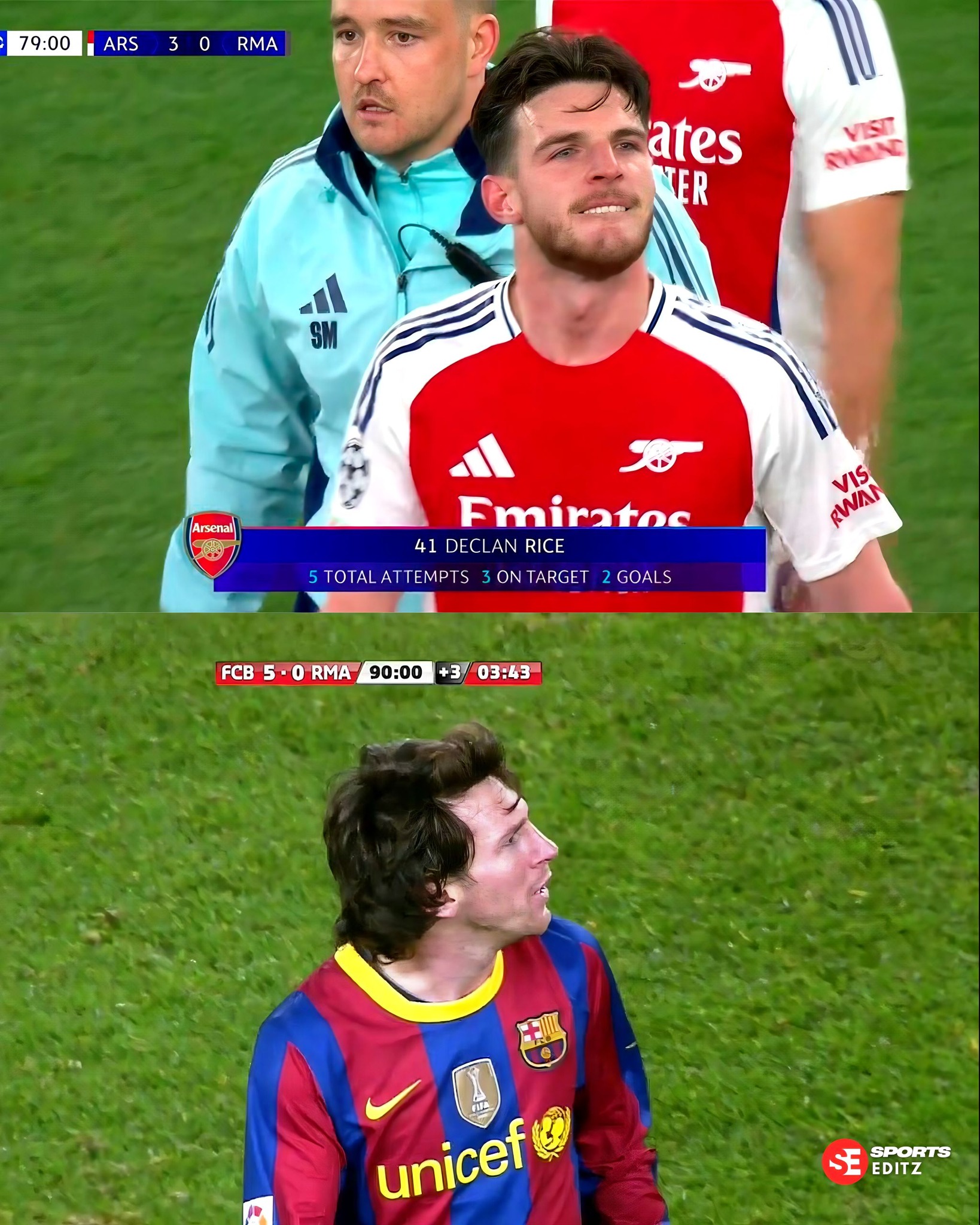 Sports - Rice and Messi carrying a similar aura at the Bernabéu. 🥶☠️ ...