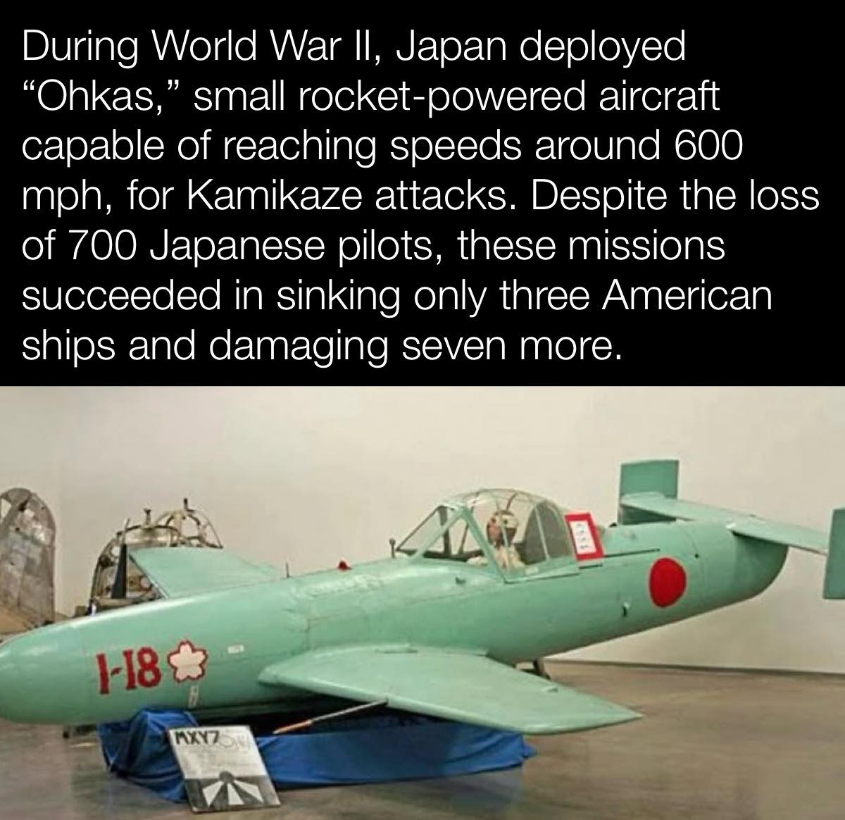 The cockpit of the Yokosuka MXY-7 Ohka (“Baka”), showing its