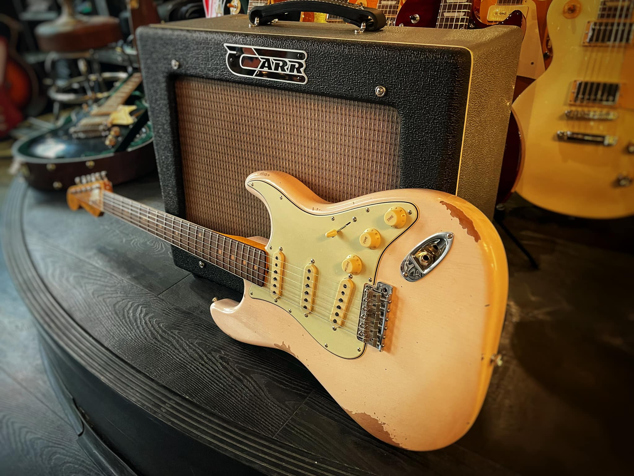 How about these Fender Custom Shop '59 Strat Heavy Relics? Pink or