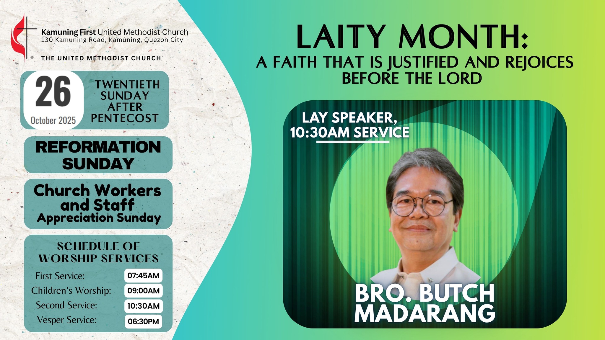 OCT 26 / 10:30AM SERVICE / LAITY MONTH / WORKERS&STAFF APPRECIATION