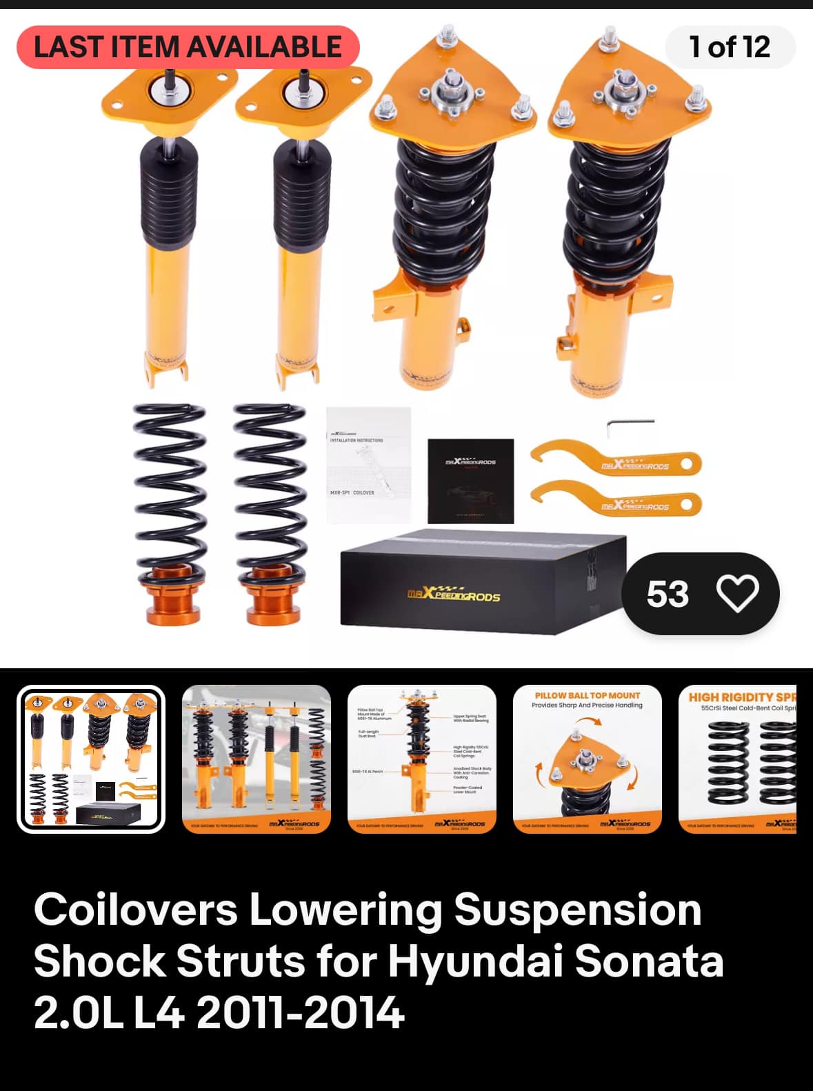 MaXpeedingrods Coilovers Suspension Kit For Hyundai Sonata 2.0L L4 2011-2014 – Height Adjustable 2 thumbnail image