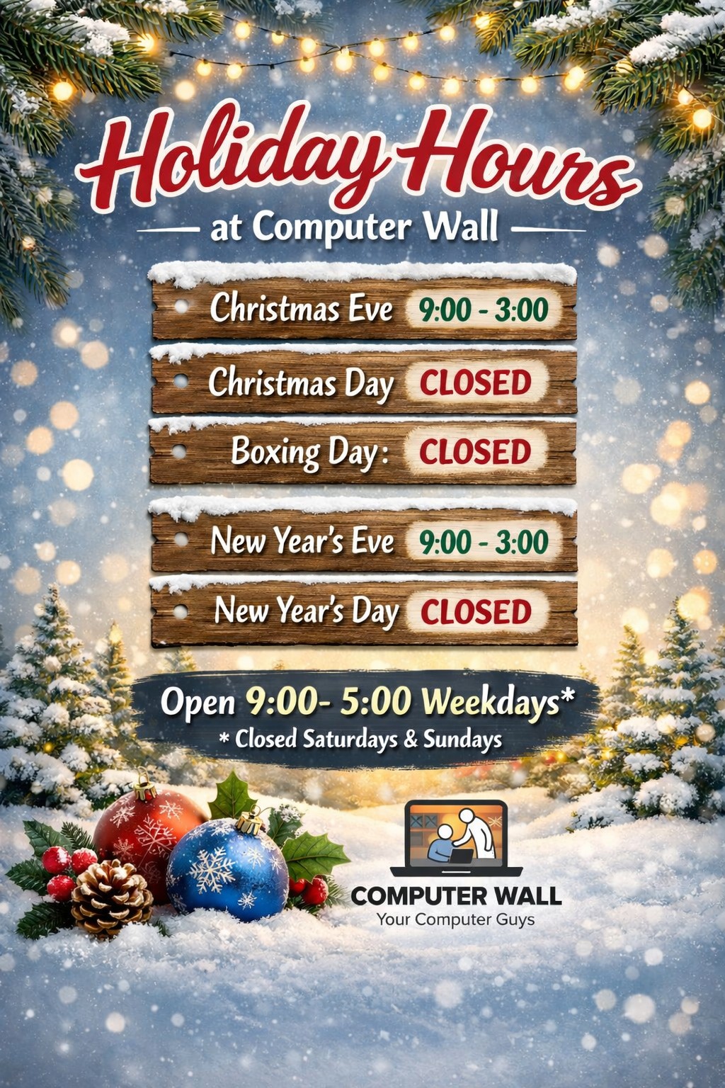 Computer - 🎄 Holiday Hours at Computer Wall 🎄 • Christmas Eve: 9:00–3: ...