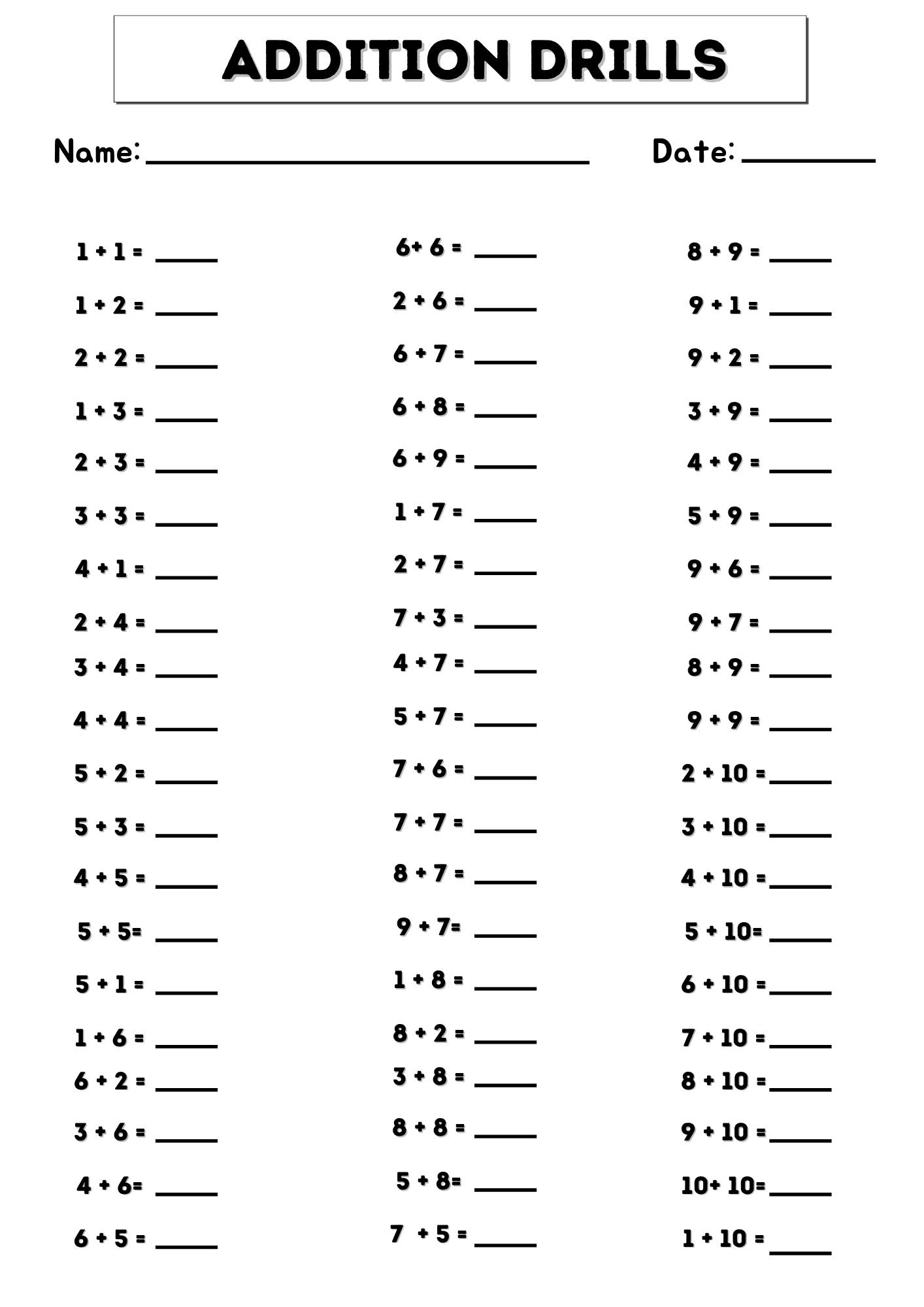 Teacher - Single-Digit Addition Drills 😊MORE PDF IMs and Worksheets are ...