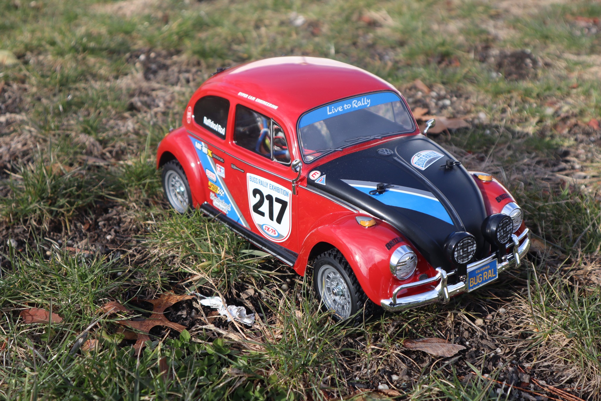 Tamiya Volkswagen Beetle Rally RC. This is on the MF-01X chassis