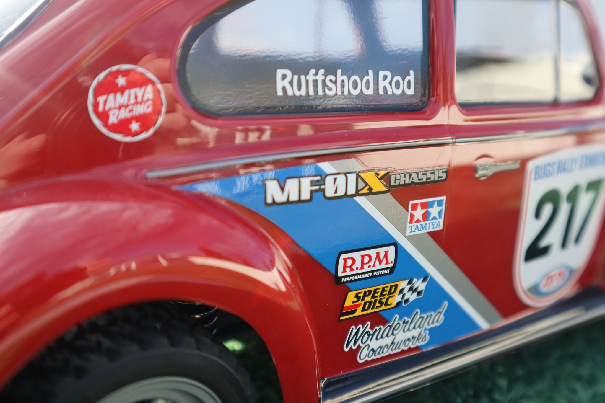 Tamiya Volkswagen Beetle Rally RC. This is on the MF-01X chassis