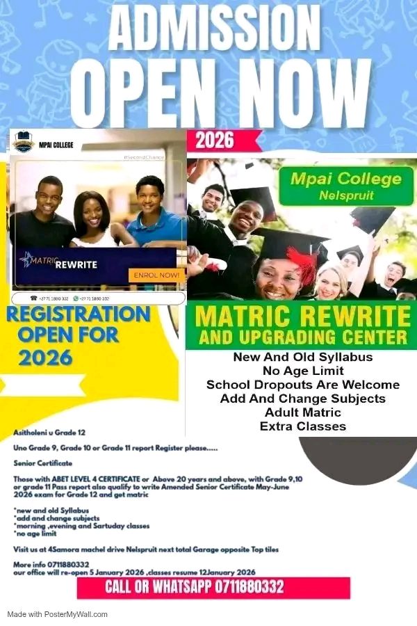 Career - MATRIC REWRITE and UPGRADE 2026 REGISTRATIONS ARE OPEN ...