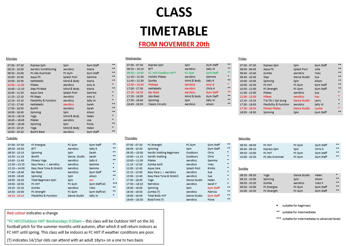 **NEW CLASS TIMETABLES STARTING... - Bramcote Leisure Centre | Facebook