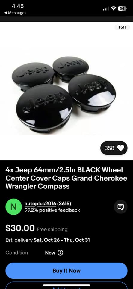 4x 63mm Jeep Gloss Black Wheel Center Caps Fits Grand Cherokee Wrangler