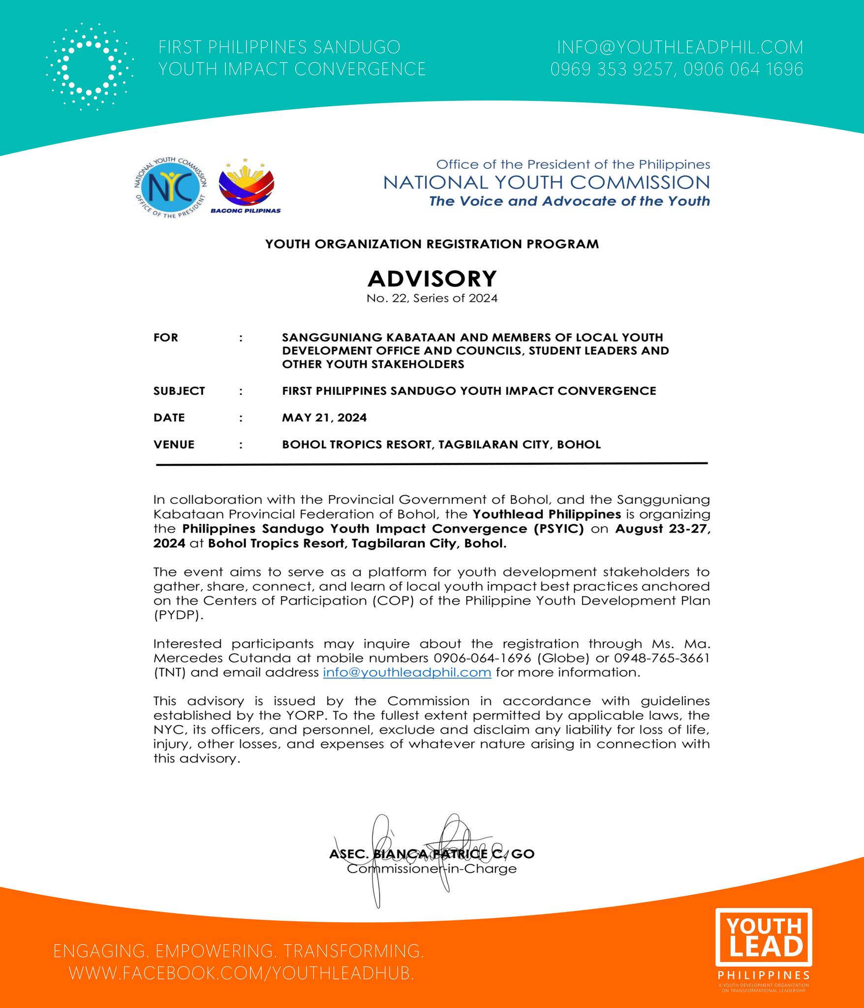Youthlead - [ 2024 PSYIC ] ISSUANCE OF THE NYC YORP ADVISORY We are ...