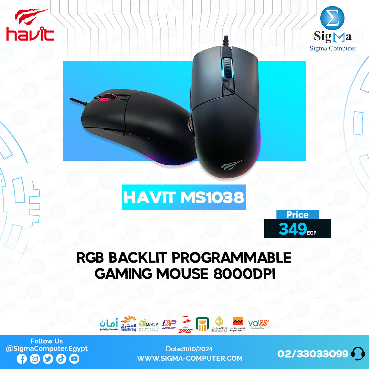 Sigma - Havit Ms1038 RGB backlit Programmable gaming mouse 8000DPI ...