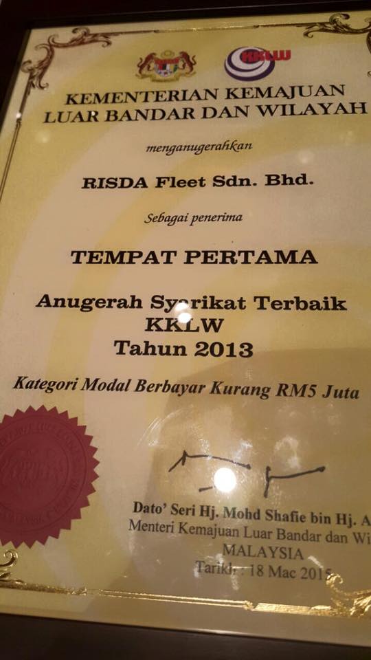 RISDA - RISDA FLEET memenangi tempat pertama Anugerah Syarikat Terbaik ...