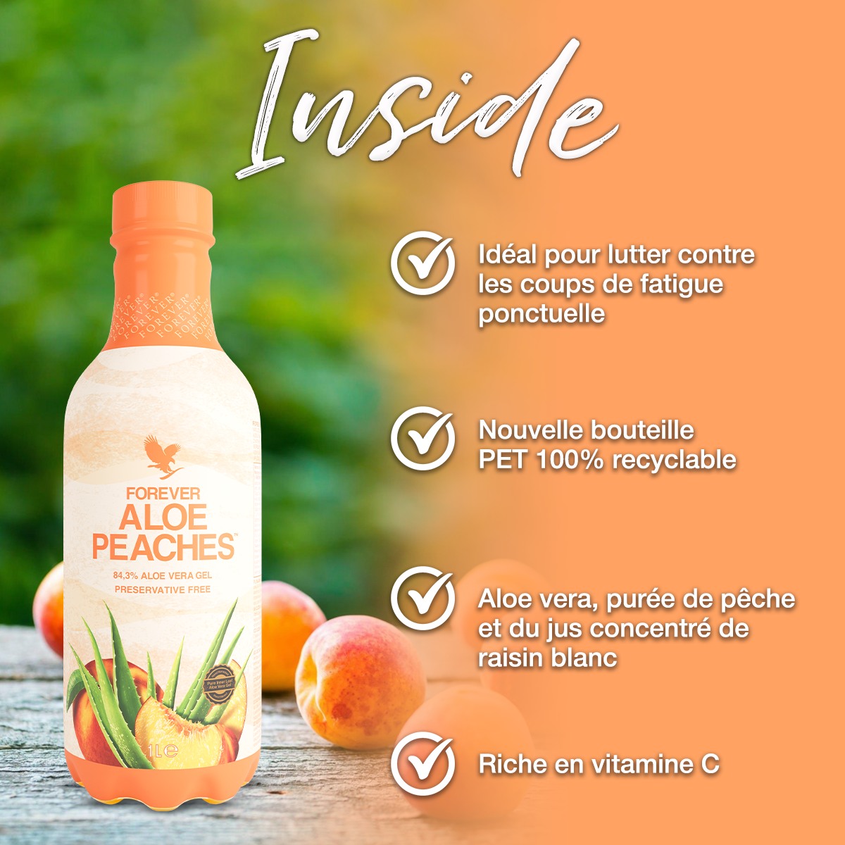 Forever Aloe Peaches - Jus D'Aloe Vera Et Pêche 1L - Biologique Sans Alcool - Neuf