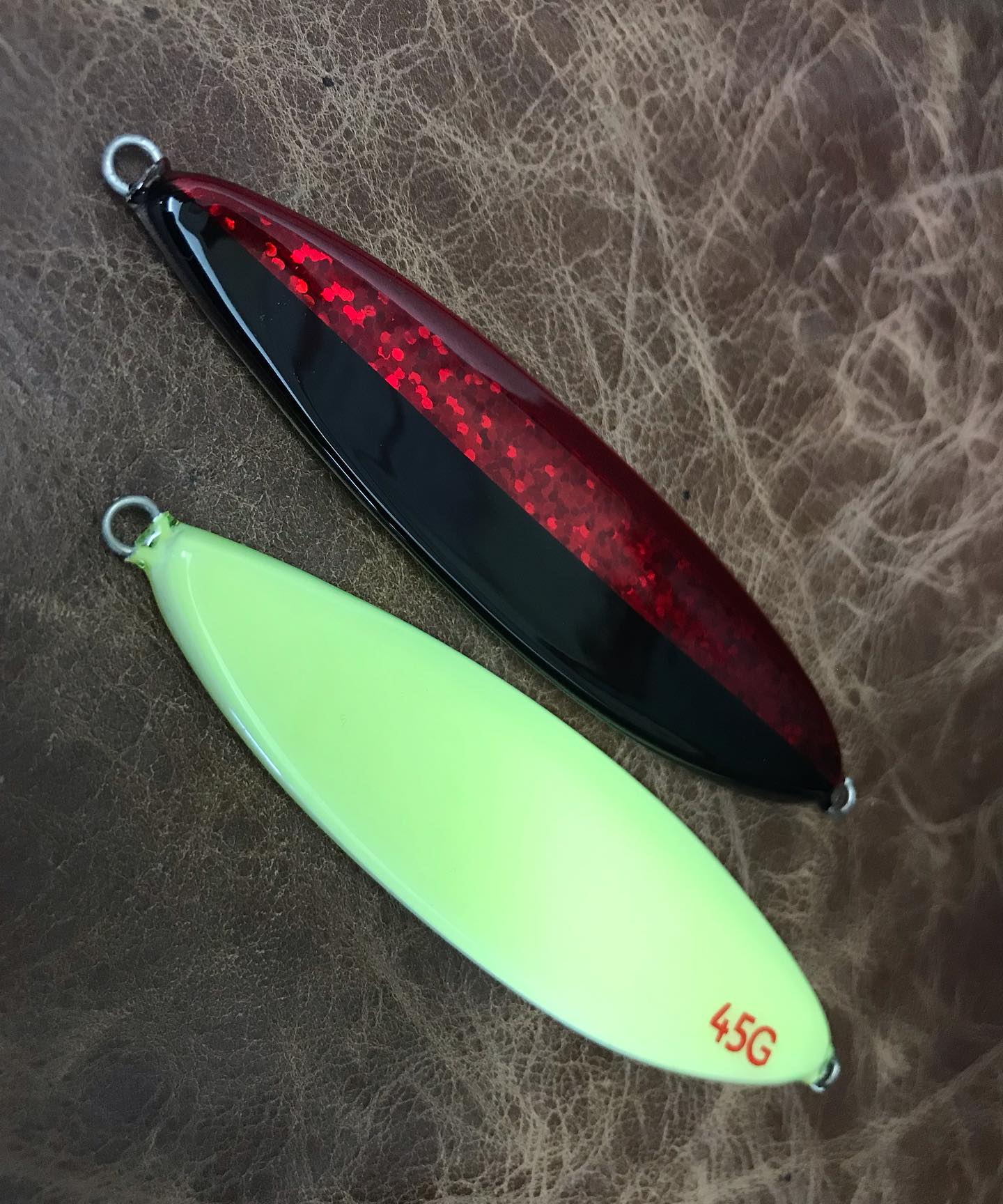 ルアーズケミスト サーモンスプーン45g オレンジグリッター 堅