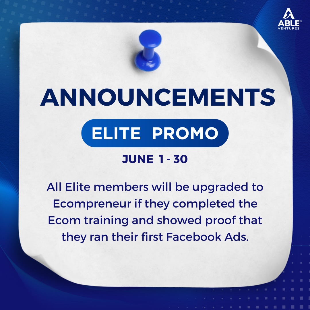 Able Ventures - -Elite Promo ANNOUNCEMENT Great news....