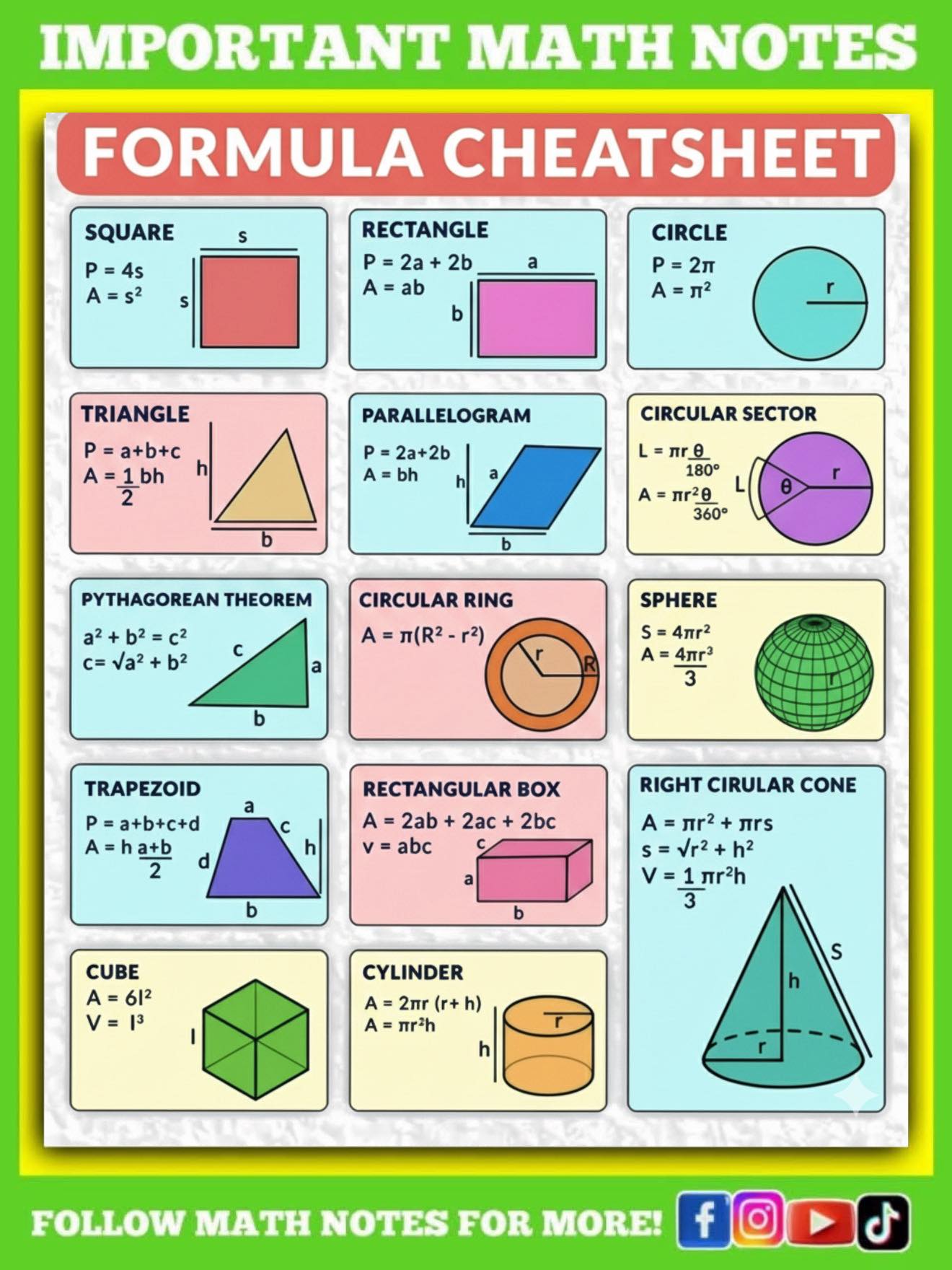 Math Notes - Geometry formula Math Notes for Students | Facebook