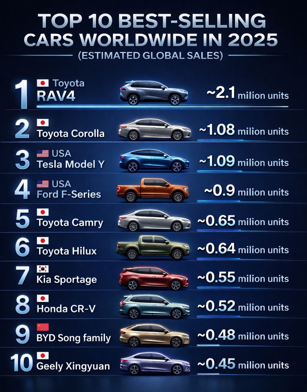Nikita Saini - Top 10 Best-Selling Cars Worldwide in 2025... | Facebook