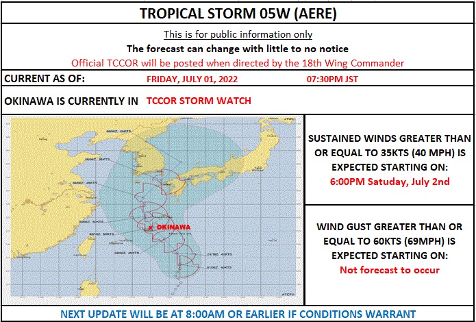 Kadena - Okinawa is TCCOR Storm Watch as of 1 July 2022 at 1930. Strong ...