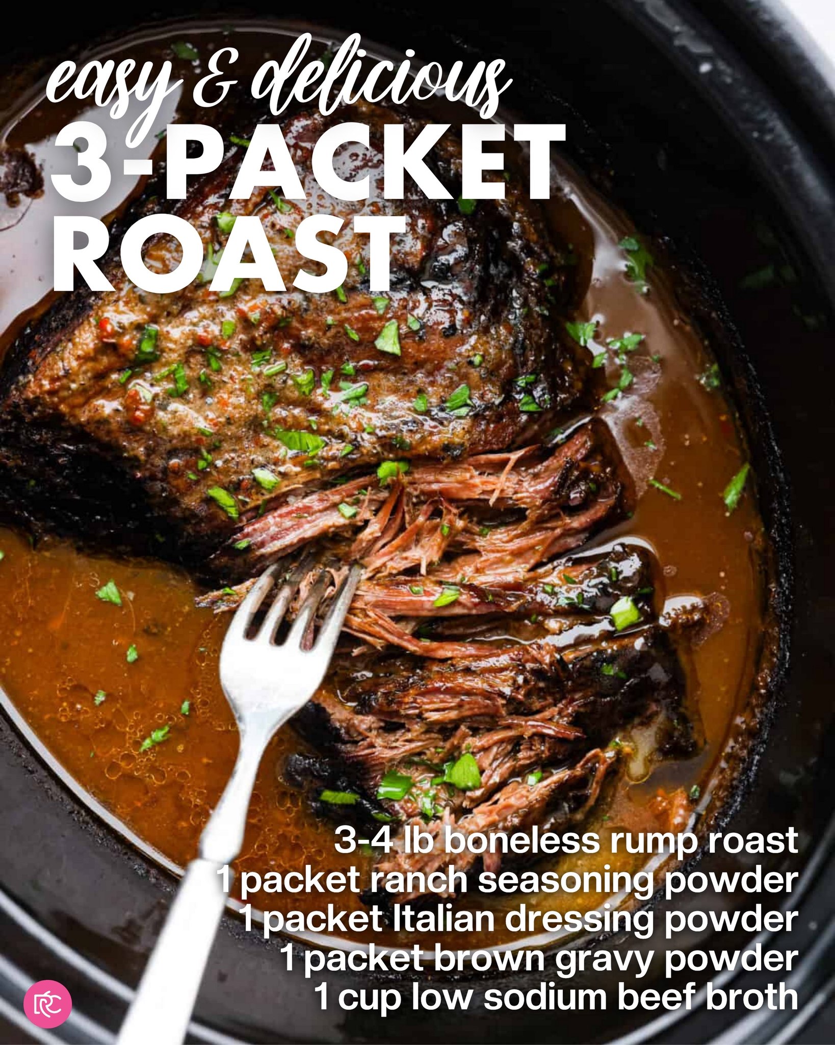 ranch brown gravy italian dressing roast Recipe here: http://therecipecritic.com/3-packet-roast This 3 packet is my go-to for an easy and delicious Sunday dinner. Add gravy, dressing, and powders to a slow cooker with your SIZ:40