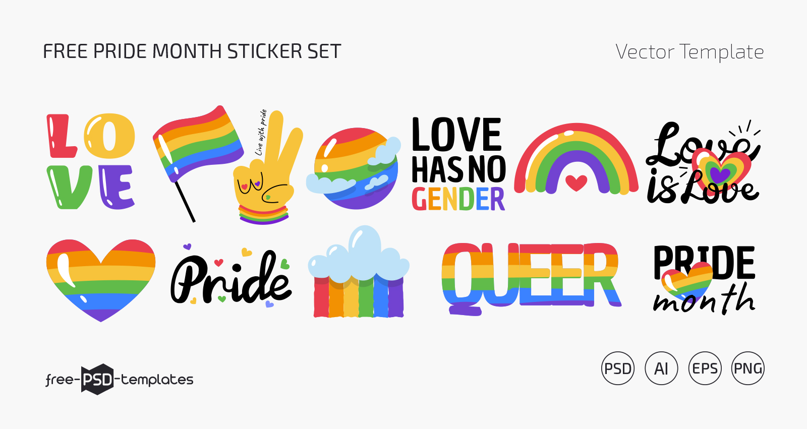 Free Pride Month Sticker Set (PSD,... - Free PSD Templates