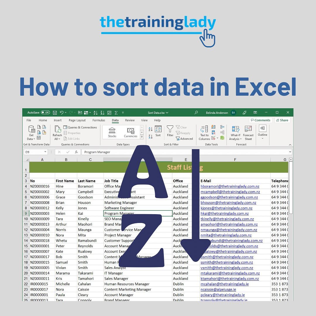 Learn how to perform a sort in Excel... - The Training Lady