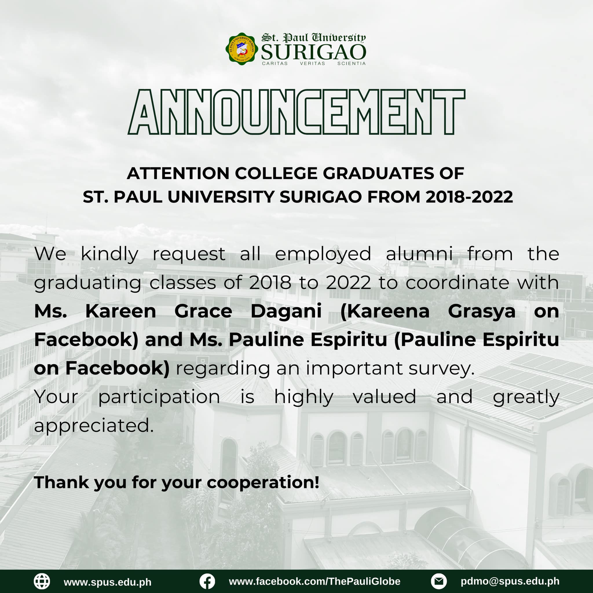 St. - College Paulinian Graduates from Batches 2018 to 2022, please ...