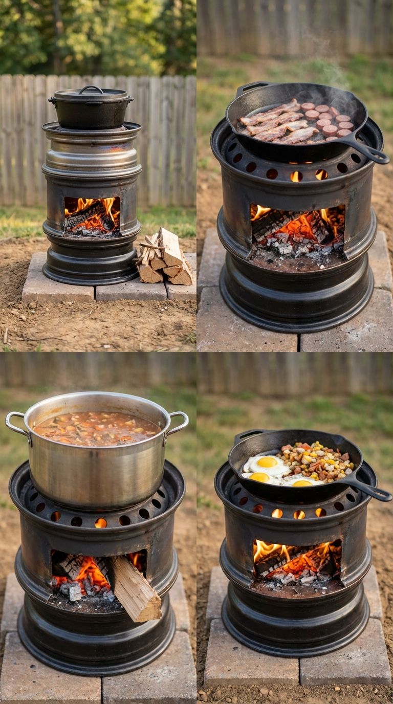 Hidden - **DIY Outdoor Cooking, One Stove at a Time** This four-panel ...