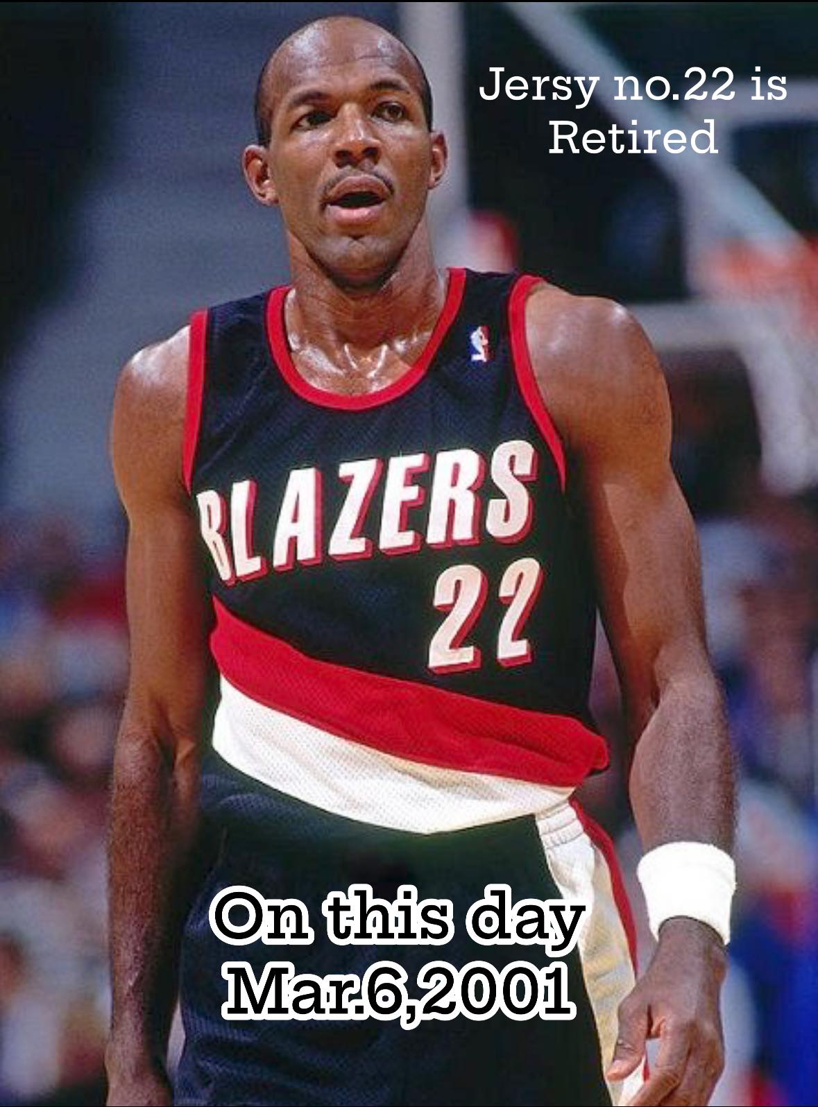 Clyde Drexler's number 22 jersey retired by Portland Trail Blazers