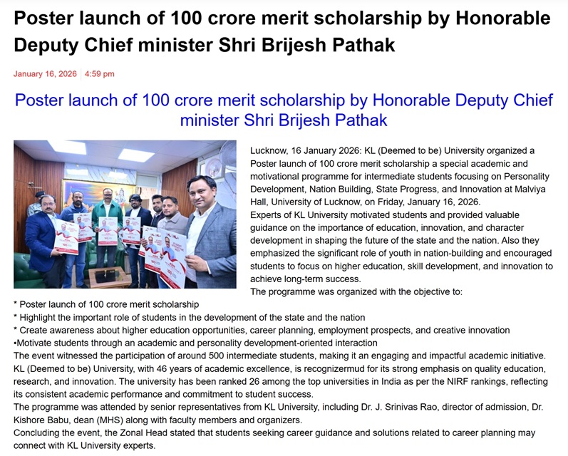 KL - 🎓 KL University Launches ₹100 Crore Merit Scholarship 🎉 KL (Deemed ...
