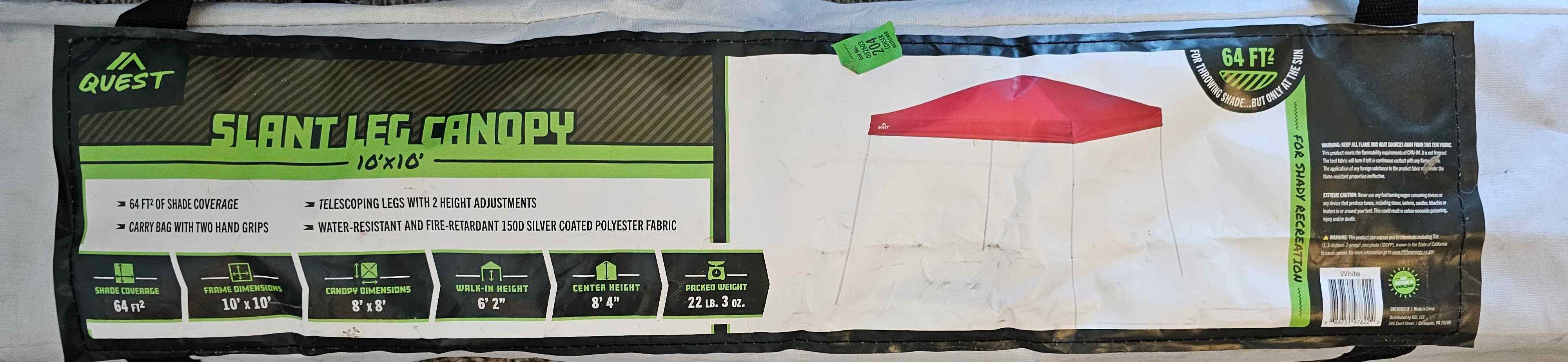 Used/like new 10' x 10' Quest slant leg canopy tent Tents & Camping