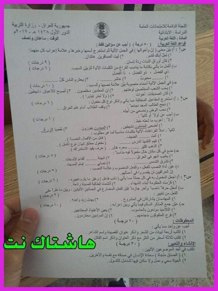 نماذج اسئلة اللغة العربية للصف موسوعة التميز التربوية Facebook