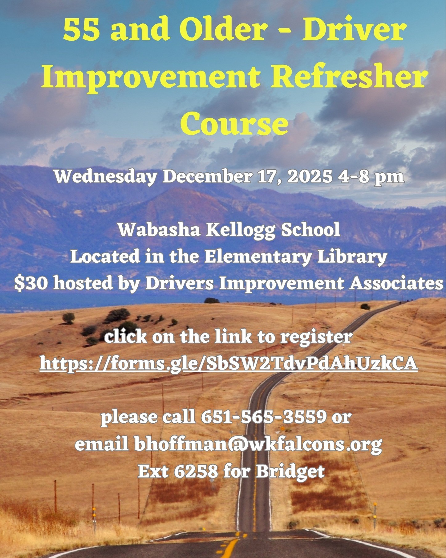 Wabasha-Kellogg - 🚗 55+ Driver Improvement Refresher Course Mark your ...