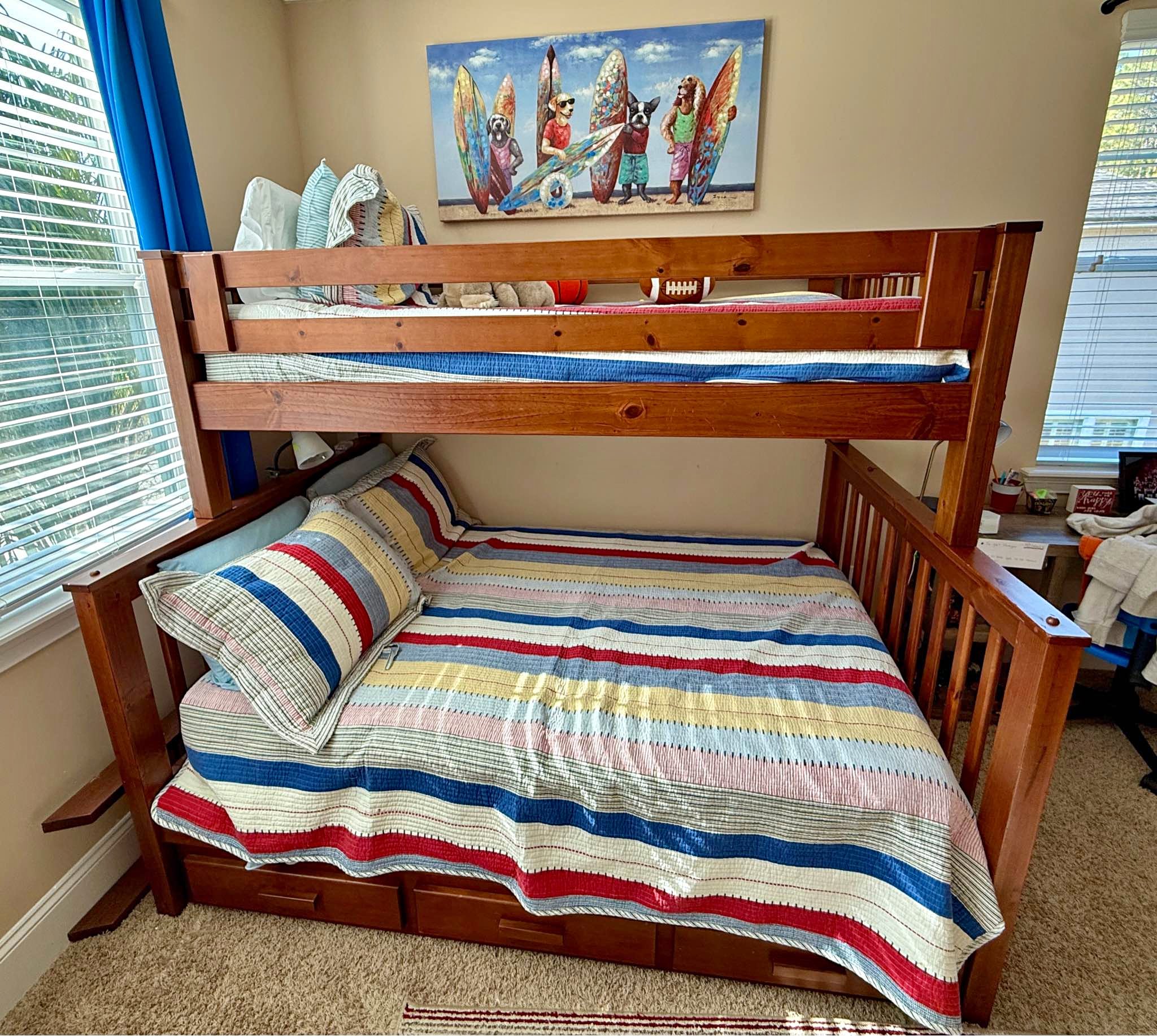 Pier 1 Kids Solid Wood Twin Over Full Bunk Beds + Trundle - Beds & Bed